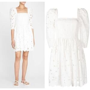 Cara Cara Hart Dress White size 10 Eyelet Cotton Square Neck Lightweight Wedding